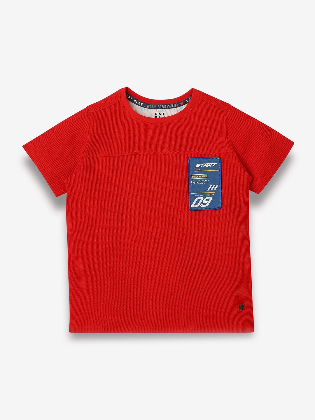Ed-a-Mamma Boys Typography Bio Finish Pockets T-shirt, Red