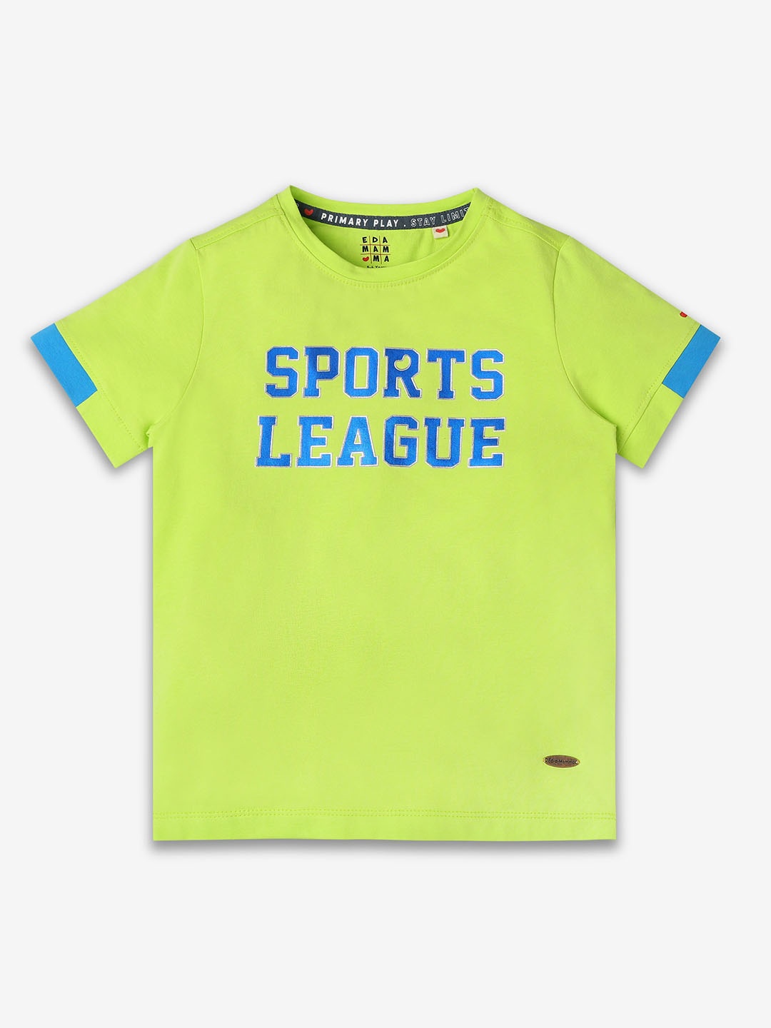 

Ed-a-Mamma Boys Typography Printed Bio Finish Applique T-shirt, Lime green