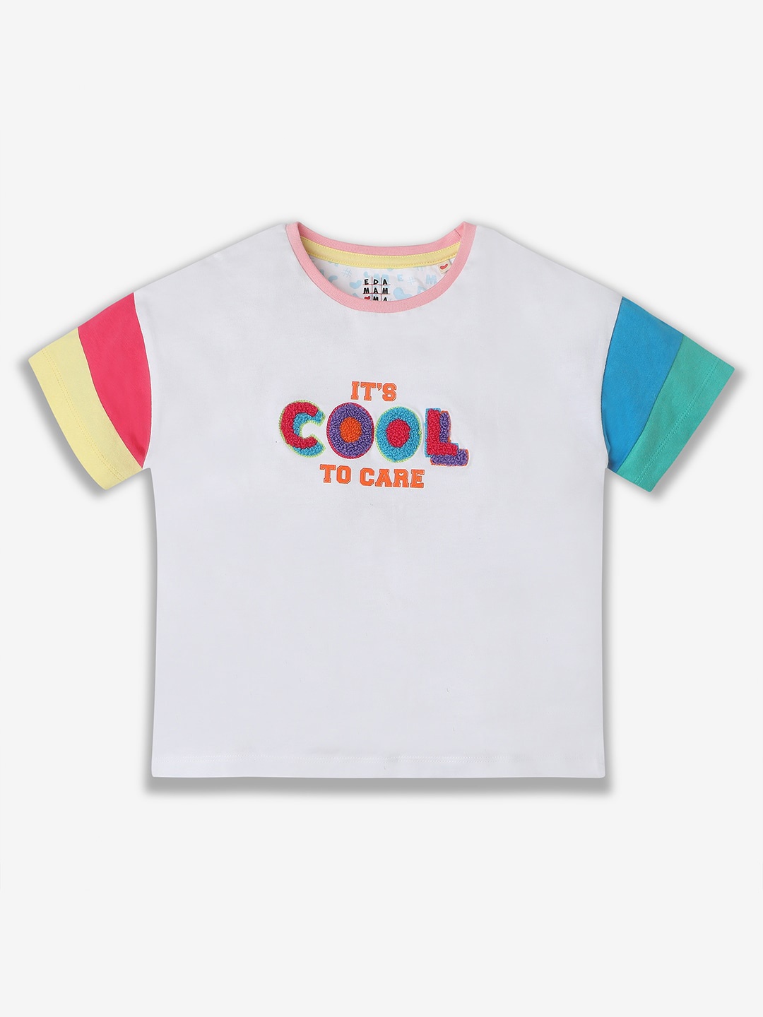 Ed-a-Mamma Girls Typography Bio Finish Applique T-shirt, White