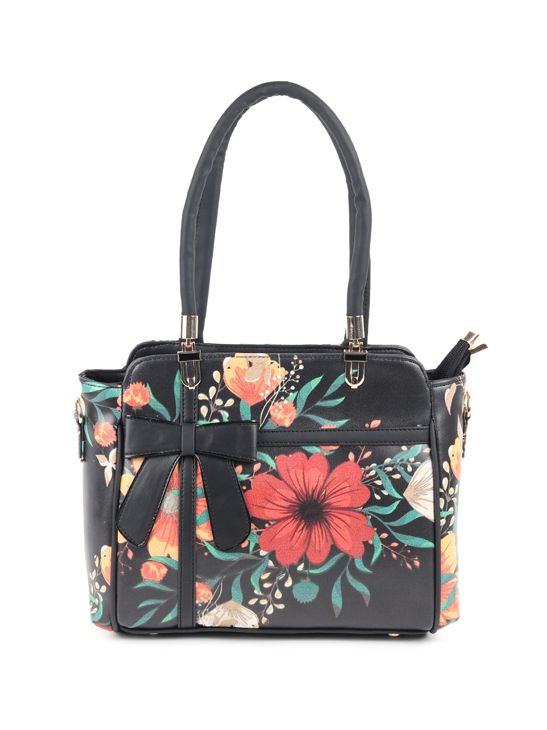 

ODETTE Floral Printed PU Structured Handheld Bag, Black