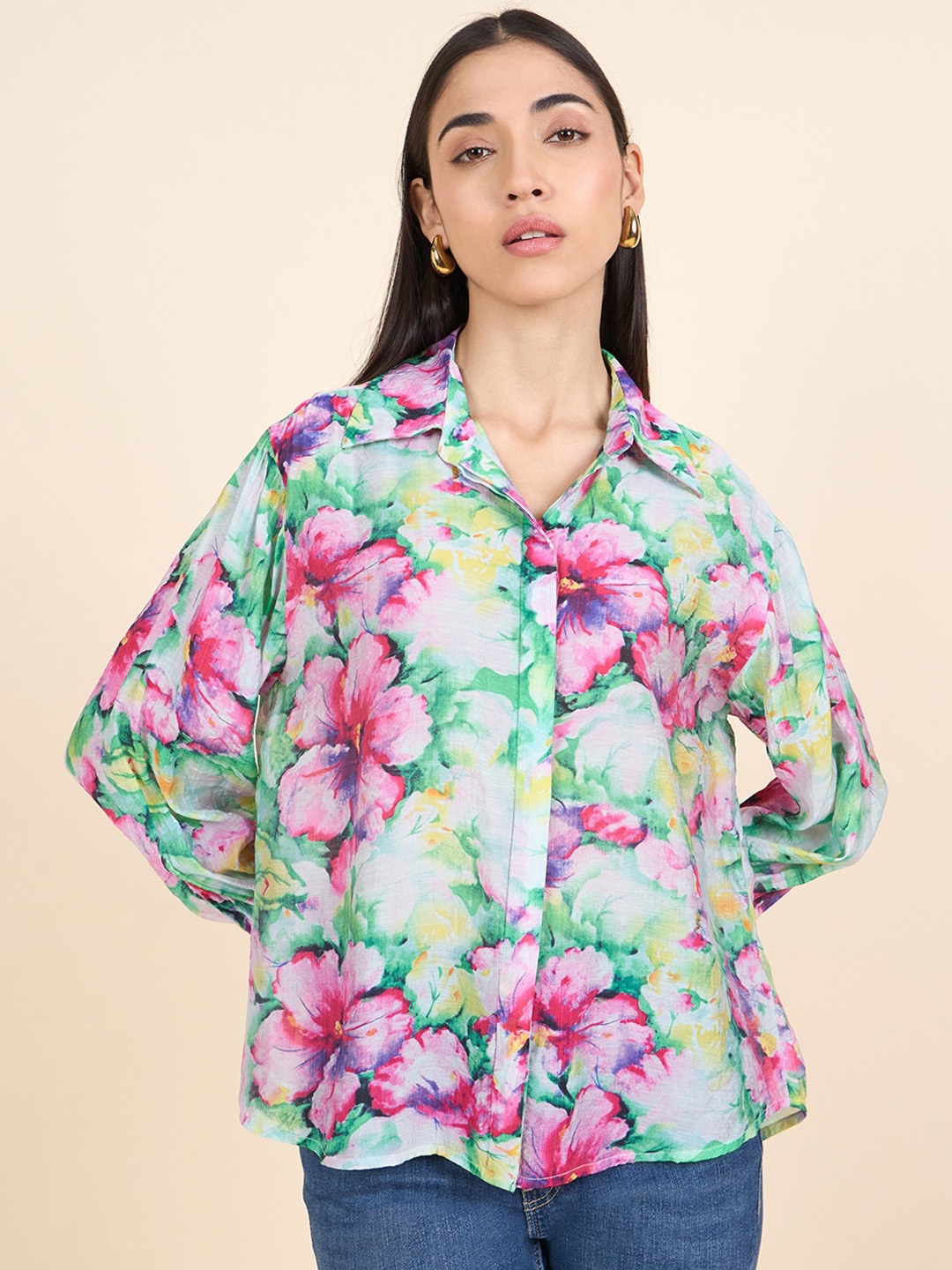 

Gipsy Women Floral Opaque Printed Casual Shirt, Pink