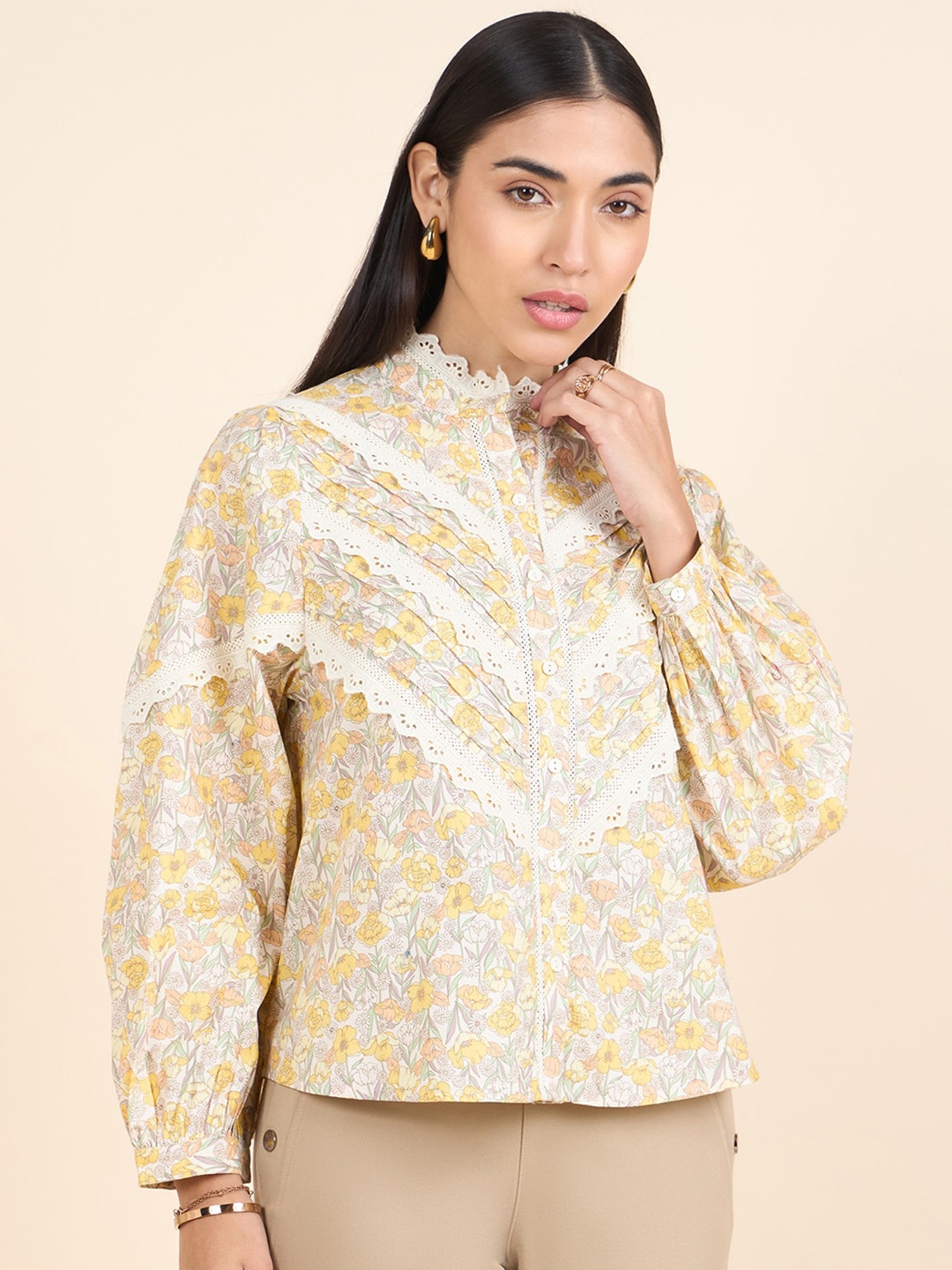 

Gipsy Women Floral Opaque Printed Casual Shirt, Yellow