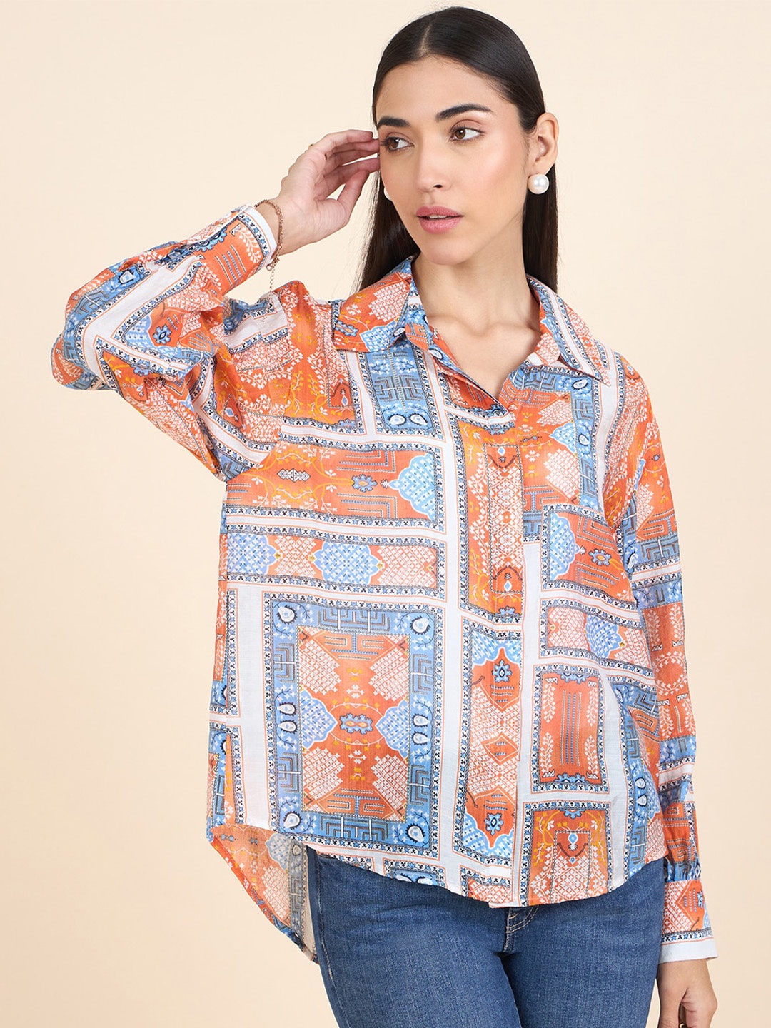 

Gipsy Women Floral Opaque Printed Casual Shirt, Orange