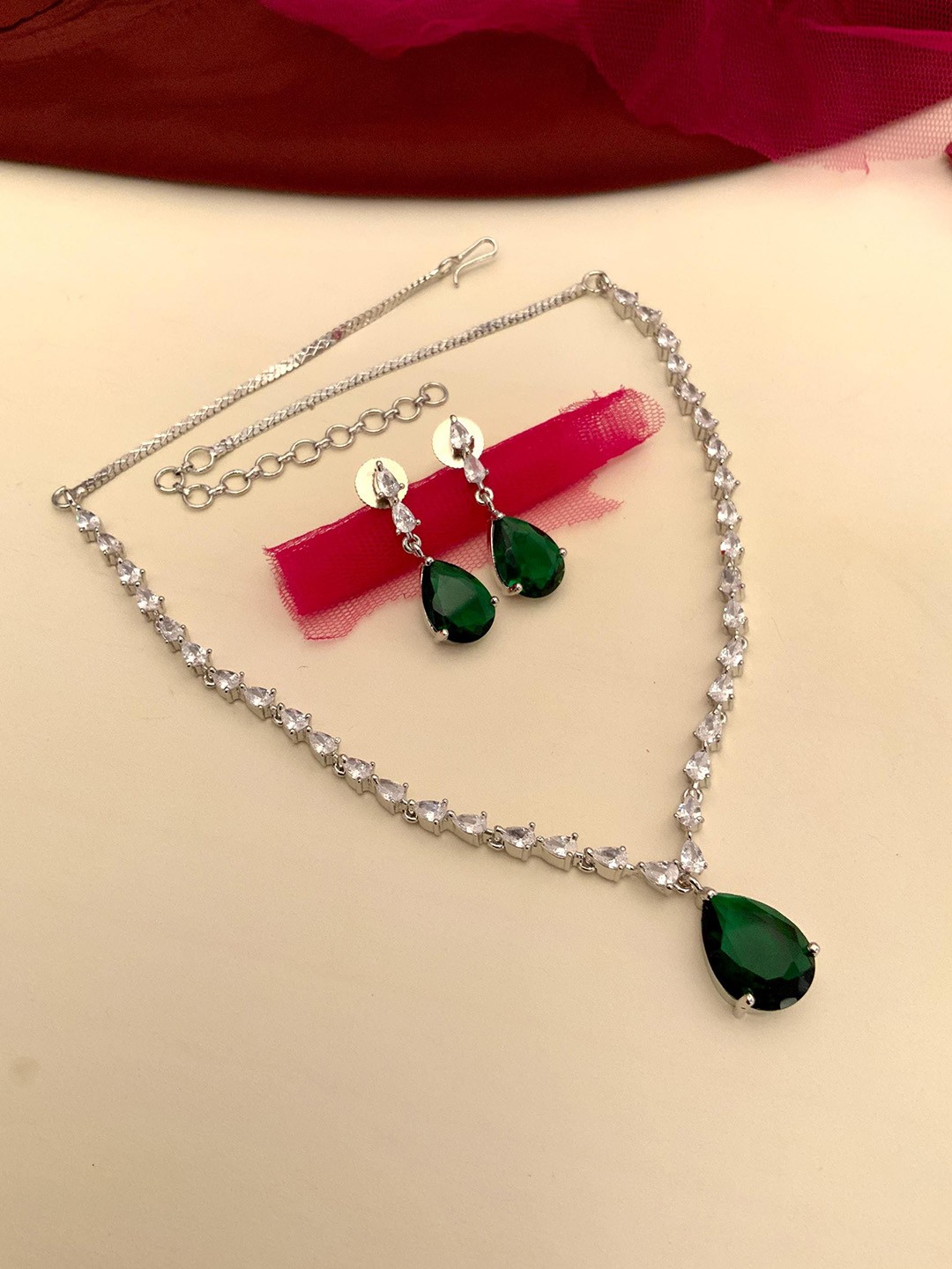 

ABDESIGNS Silver-Plated American Diamond Studded Jewellery Set