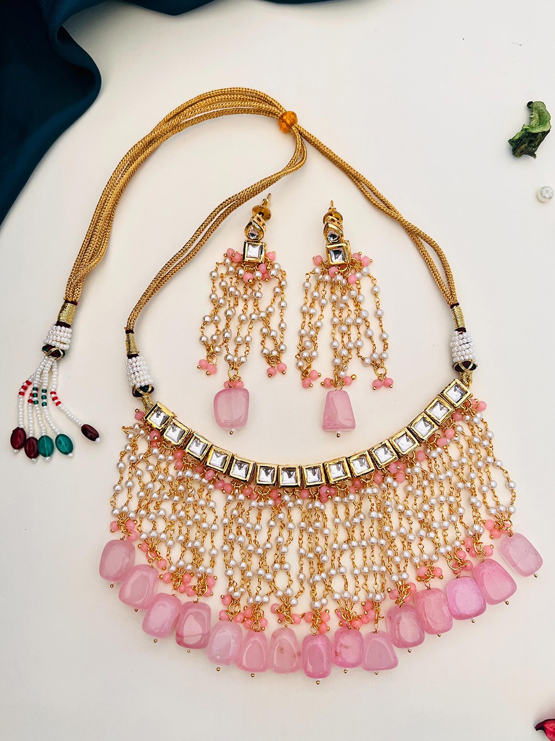 

ABDESIGNS Gold-Plated Kundan Studded & Beaded Jewellery Set