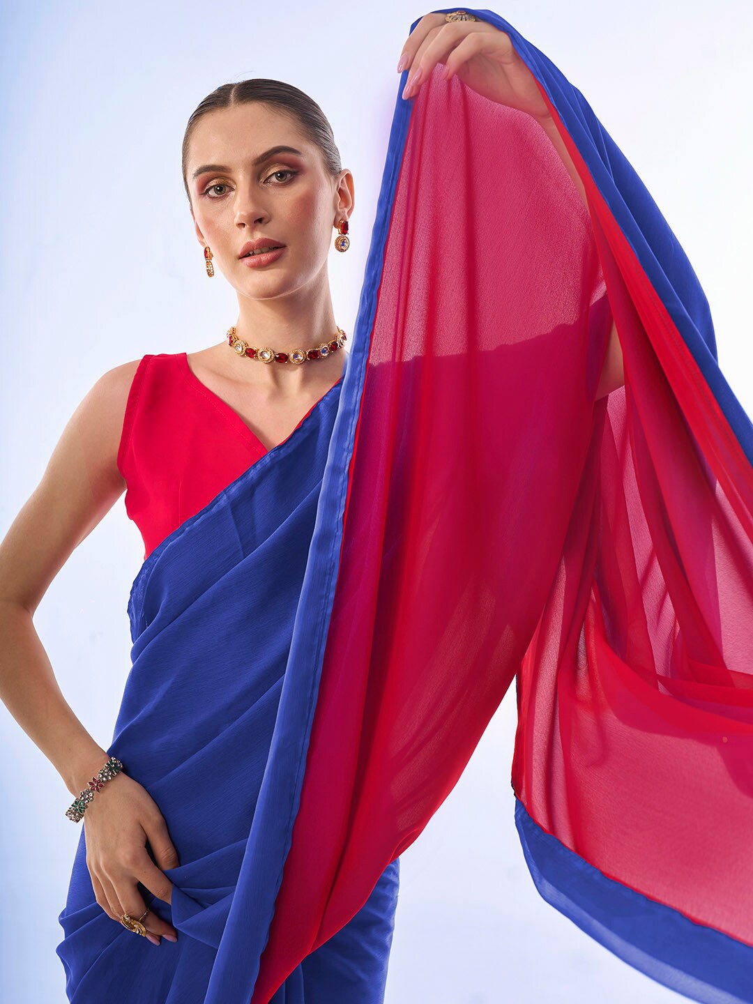 

Ishin Poly Chiffon Saree, Blue