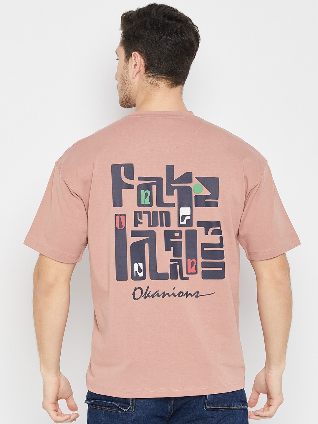 Okane Men Typography Printed T-shirt, Coral