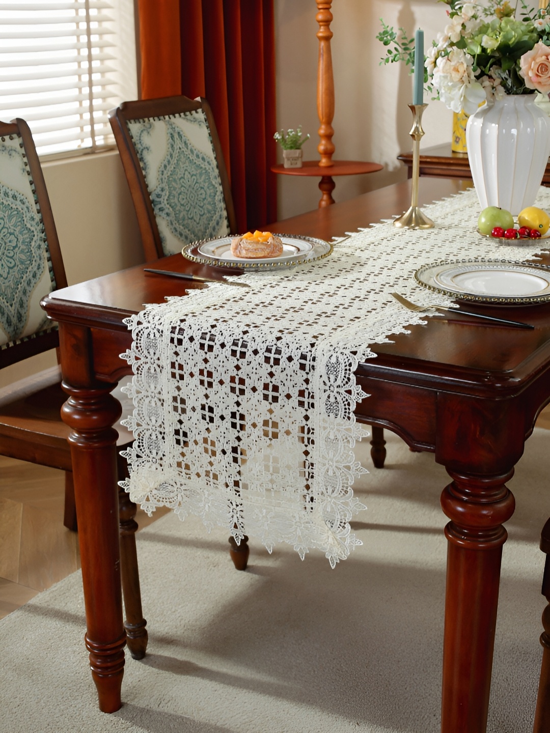 

TANLOOMS Cream-Colored Self-Designed Table Runner