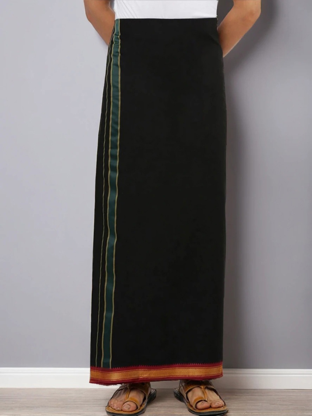 

Ramraj Pure Cotton Zari Border Dhoti, Black