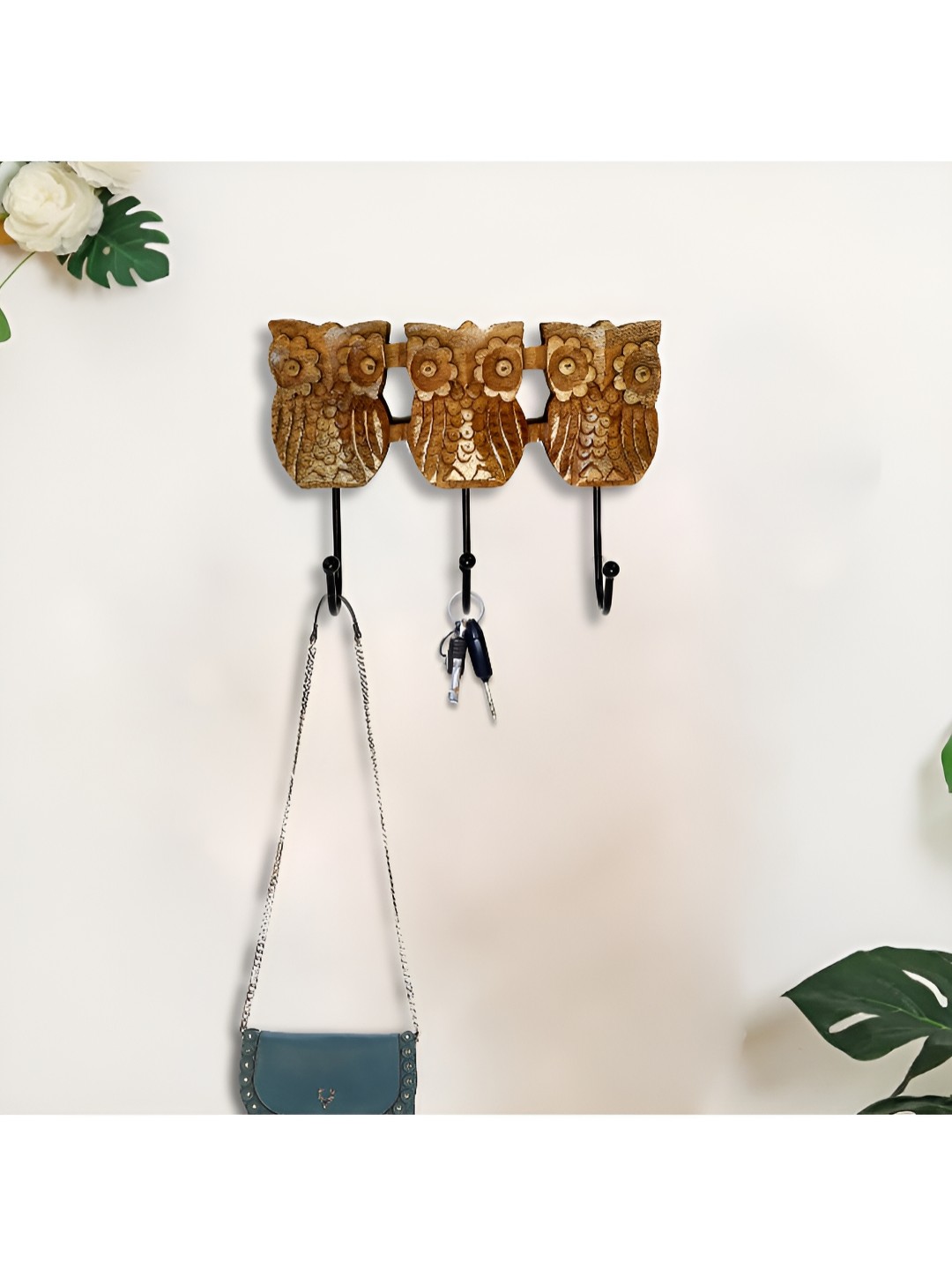 

Two Moustaches Brown Owl Designed Mango Wooden Wall Hooks