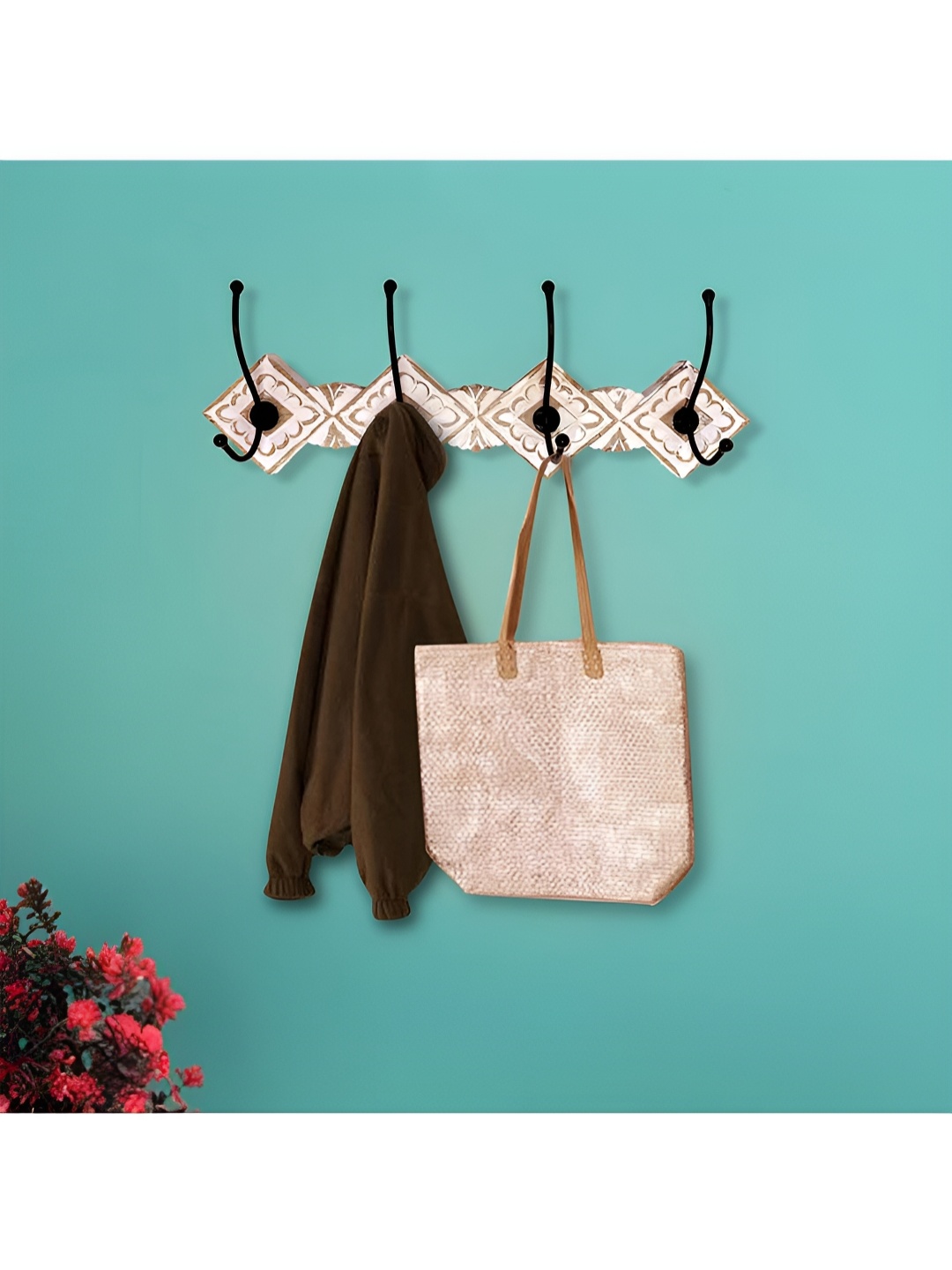 

Two Moustaches Brown & White Wooden Wall Hooks