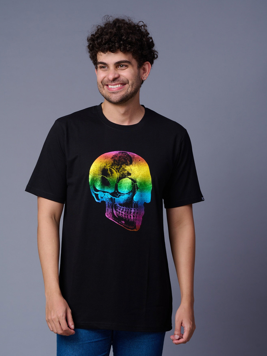 

GO DEVIL Graphic Printed Round Neck Cotton T-shirt, Black