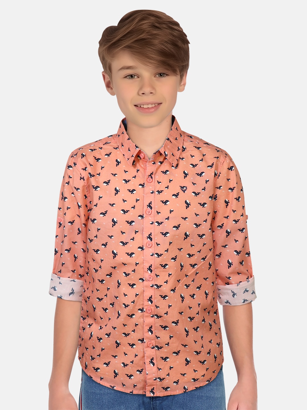 

Allen Solly Junior Boys Slim Fit Opaque Printed Casual Shirt, Pink