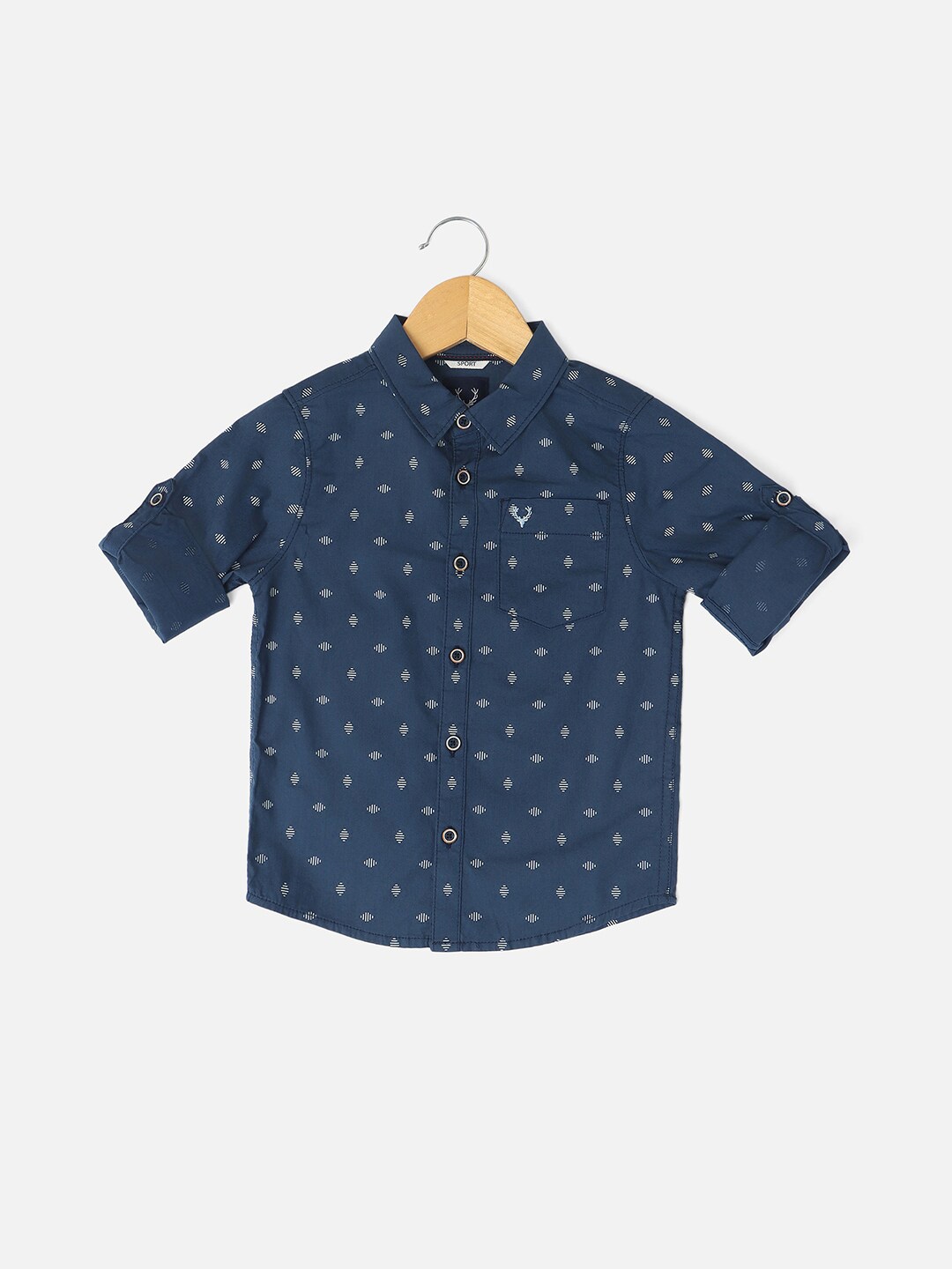 

Allen Solly Junior Boys Slim Fit Opaque Printed Casual Shirt, Navy blue