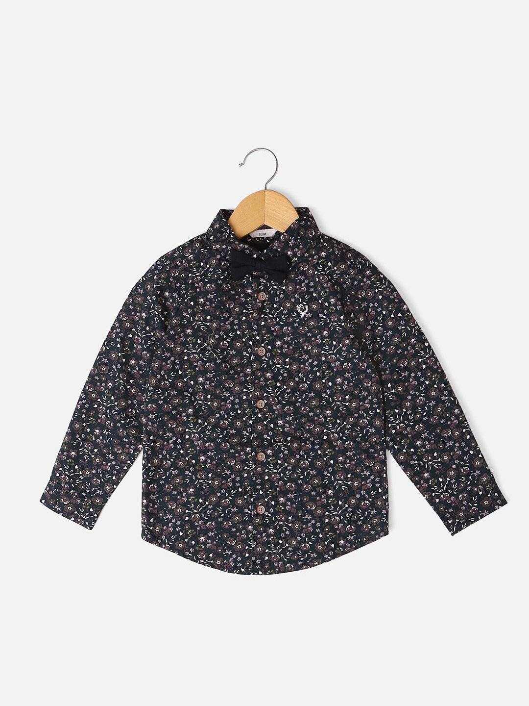 Allen Solly Junior Boys Slim Fit Floral Opaque Printed Casual Shirt, Black