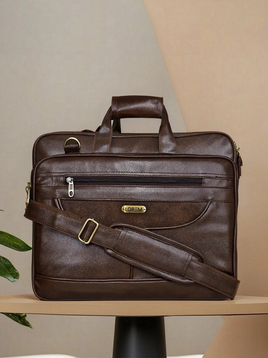 LOREM Unisex Textured Laptop Bag Up to 16 inch, Coffee brown