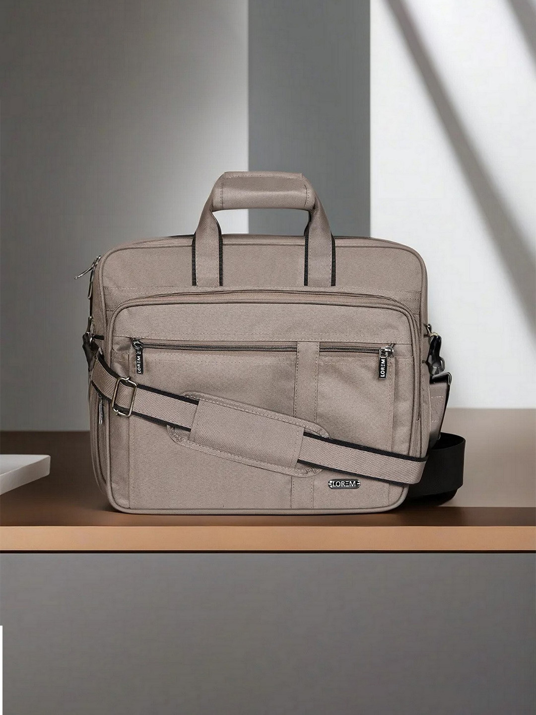 

LOREM Unisex Textured Laptop Bag, Cream