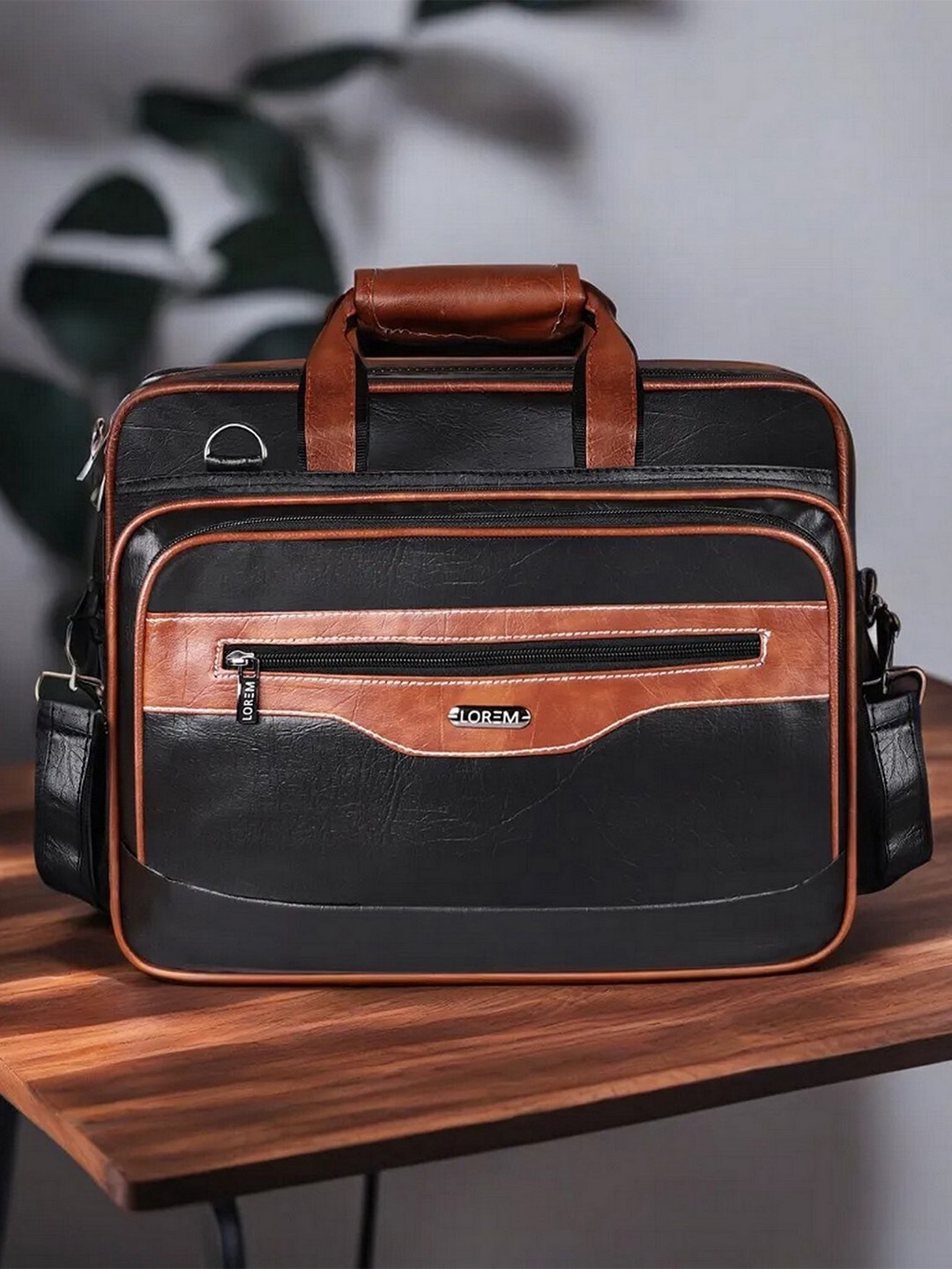 

LOREM Unisex Synthetic Leather Laptop Bag, Black