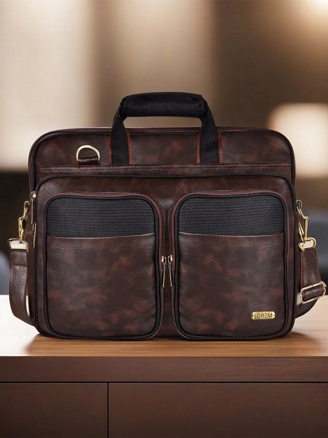 

LOREM Unisex Textured Laptop Bag - Up to 16 inch, Brown