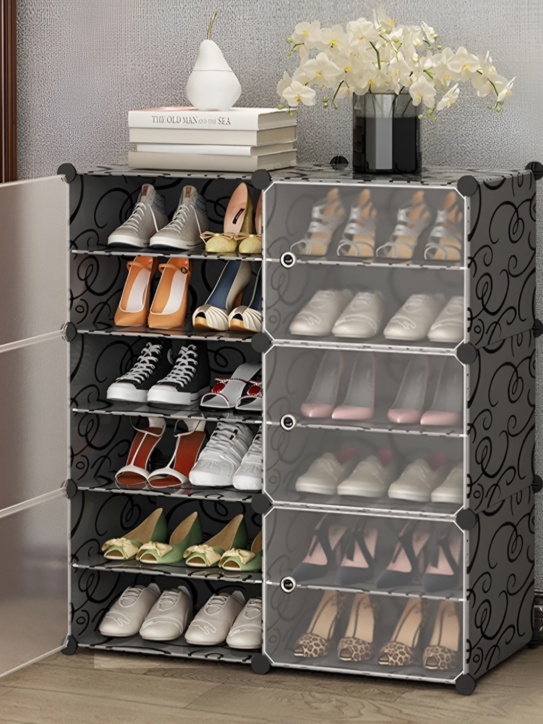 

KriShyam Black 24 Pair Tower 6 Door Portable Shoe Rack