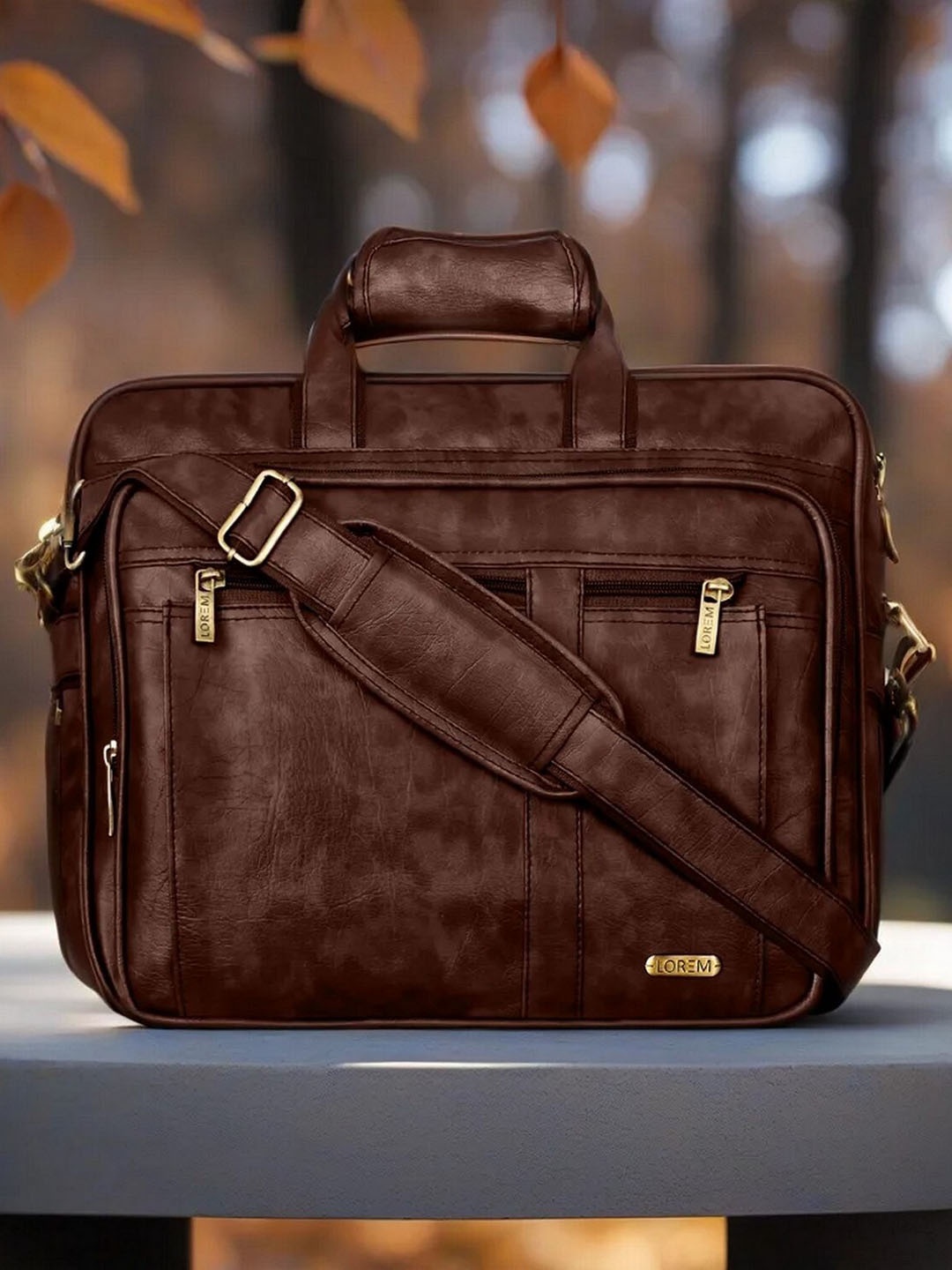 LOREM Unisex Textured Messenger Bag, Brown