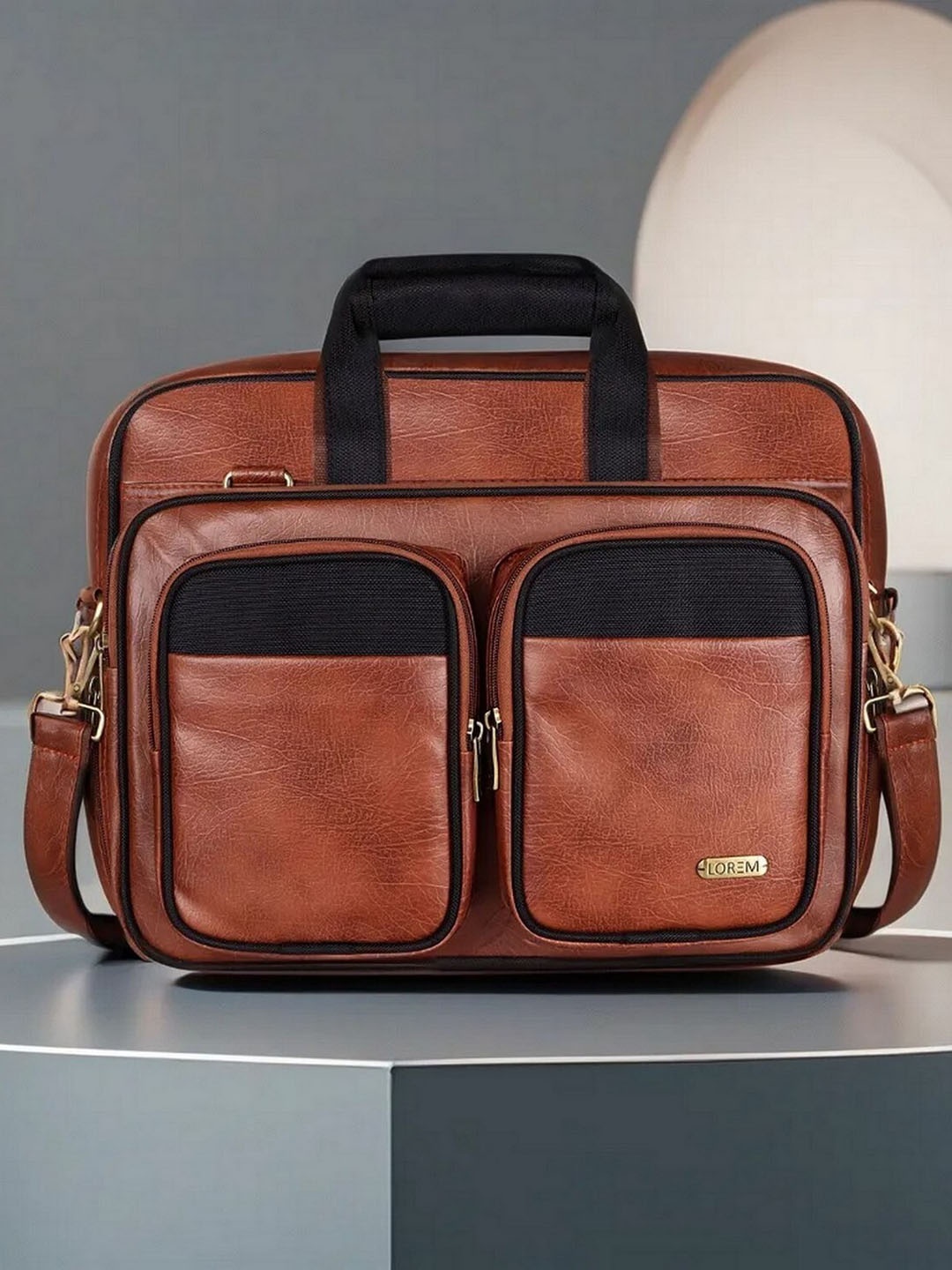 

LOREM Unisex Textured Messenger Bag, Tan