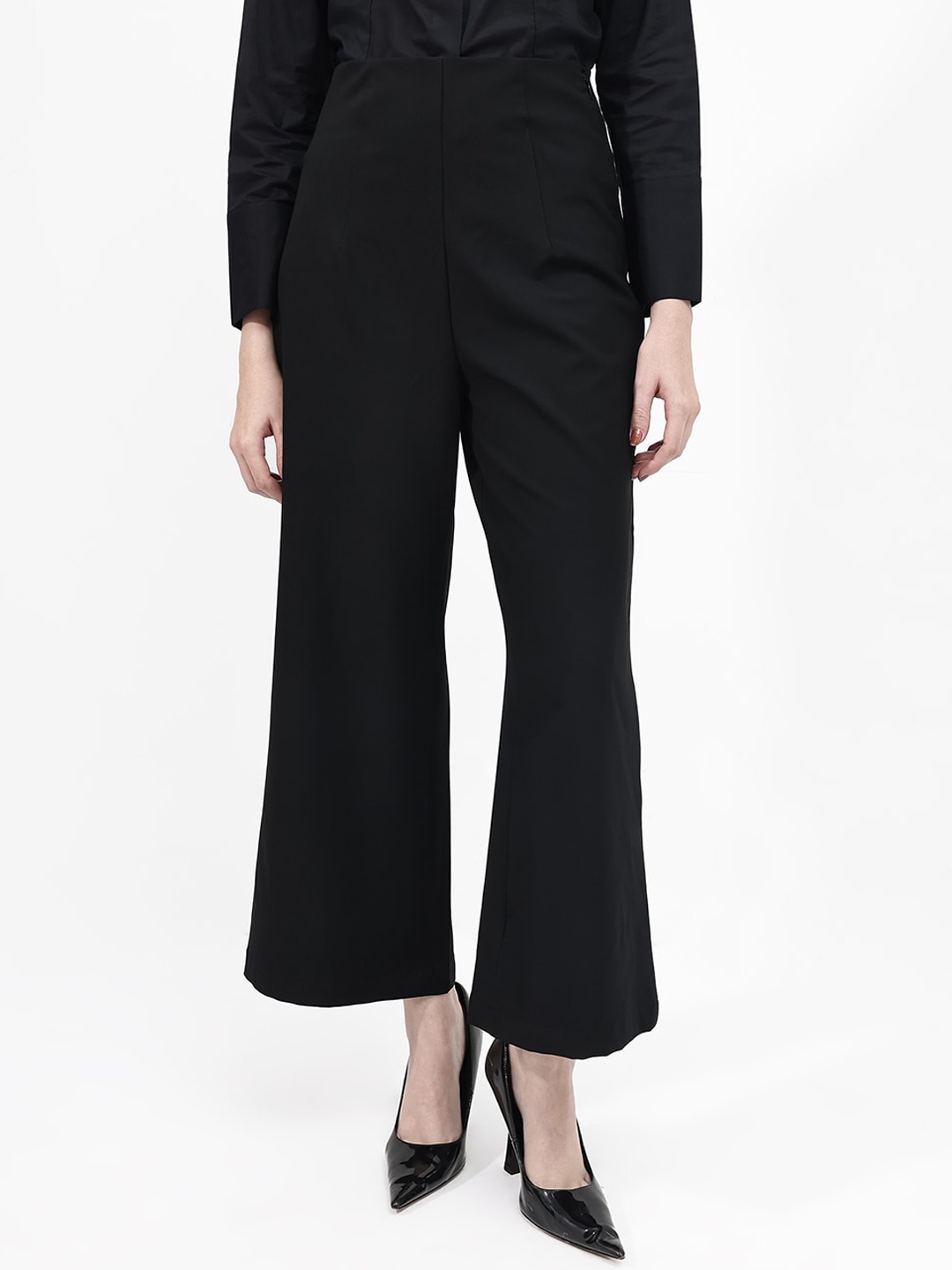 

RAREISM Women Cotton High-Rise Trousers, Black