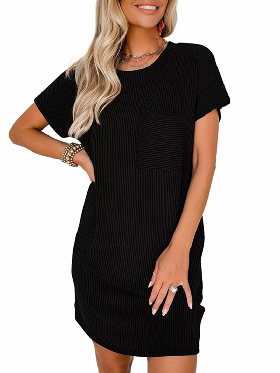 

StyleCast x Revolte Women Boat Neck Bodycon Mini Dress, Black