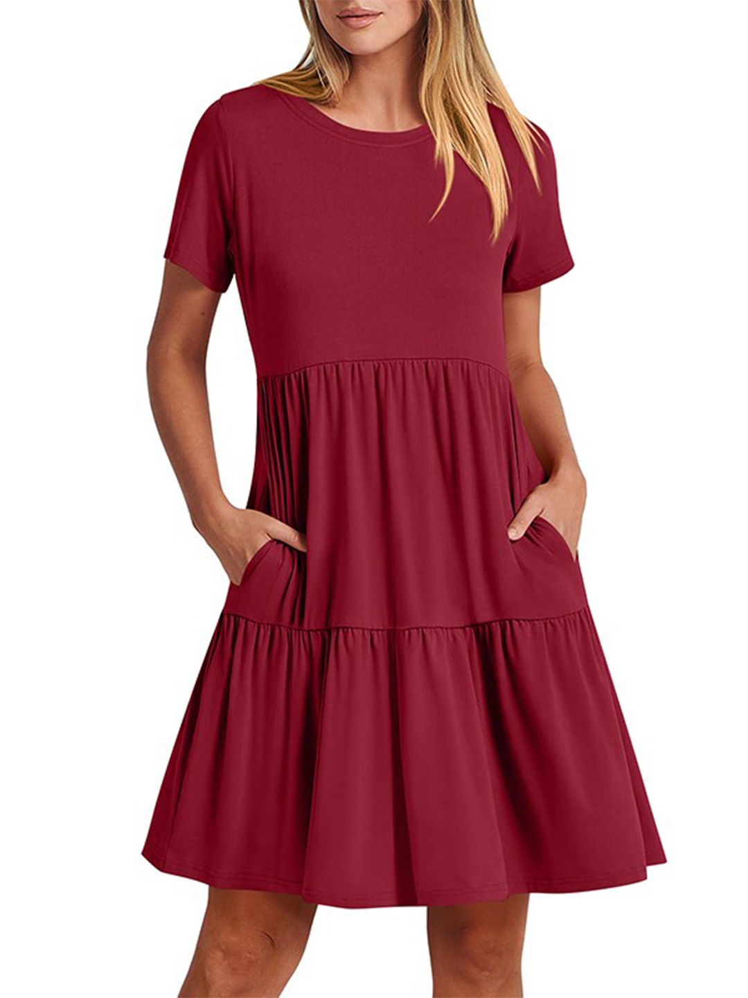 

StyleCast x Revolte Women Boat Neck Solid Layered A-Line Dress, Red