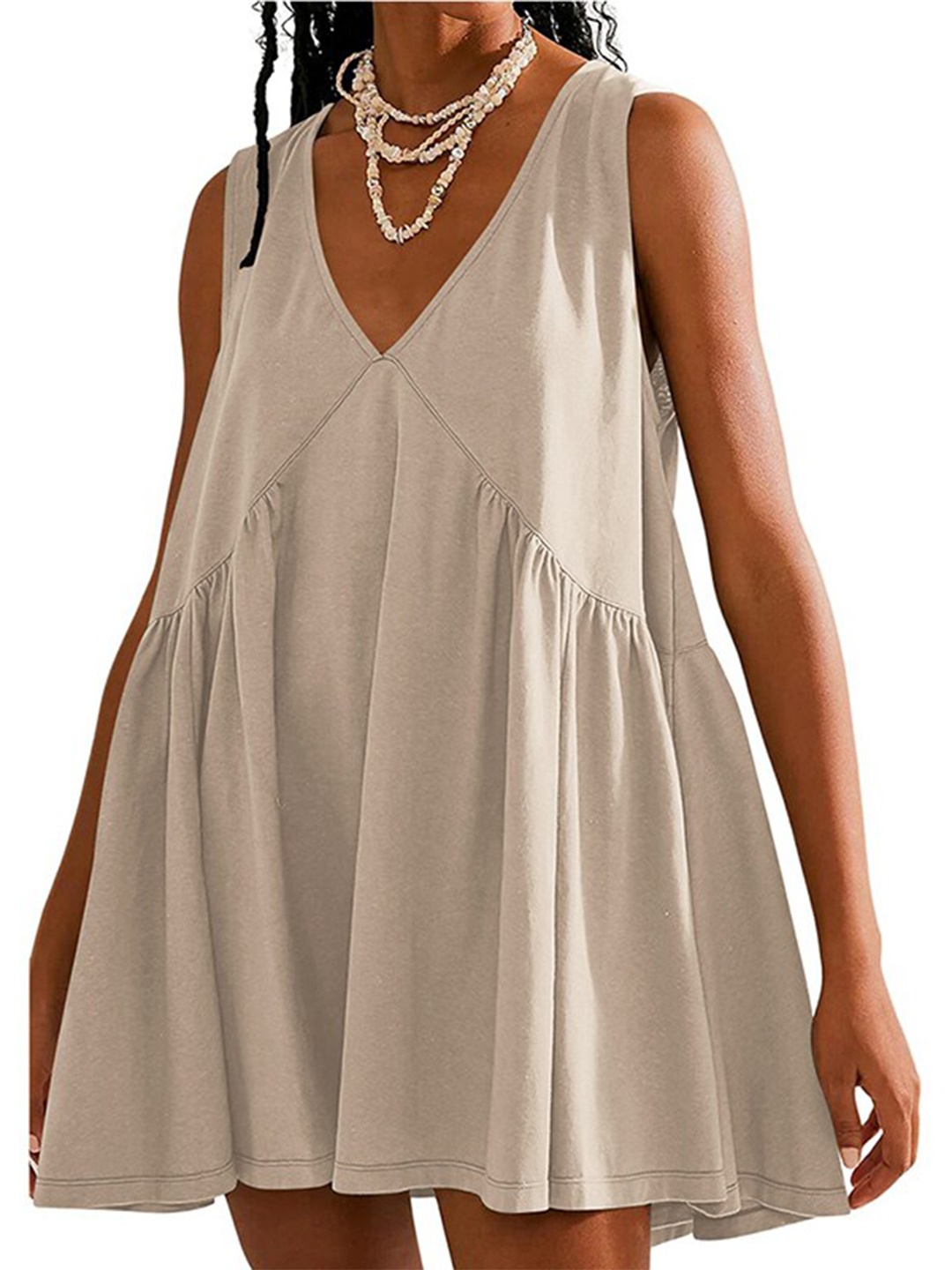 

StyleCast x Revolte Women V-Neck Solid A-Line Mini Dress, Beige