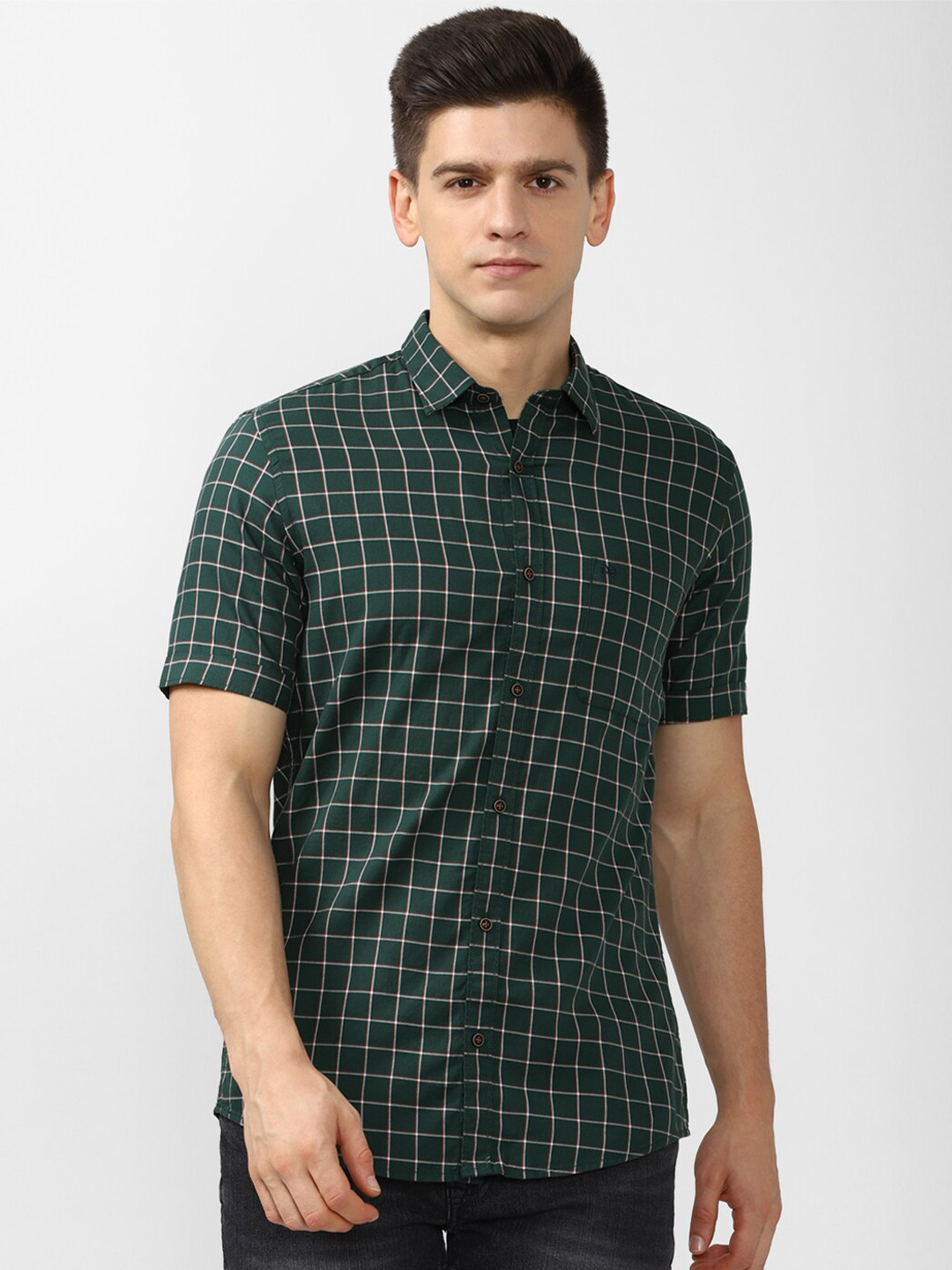 

Peter England Casuals Men Slim Fit Opaque Checked Casual Shirt, Green