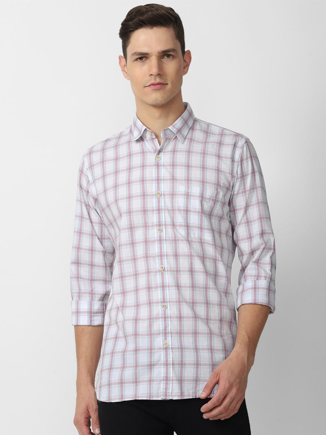 

Peter England Casuals Men Slim Fit Opaque Checked Casual Shirt, Grey