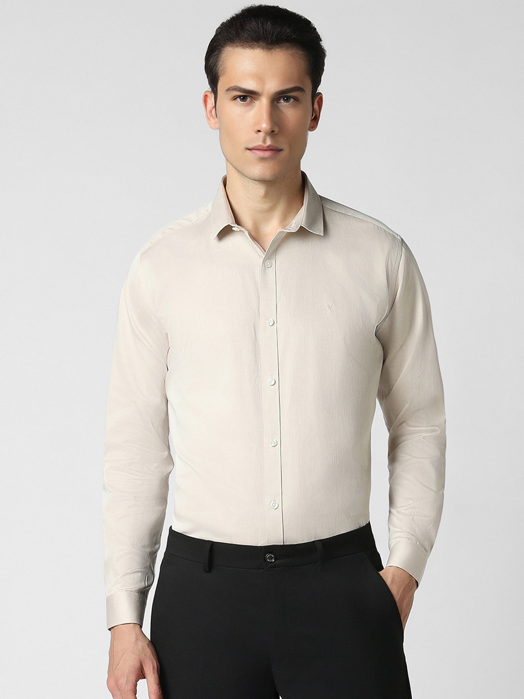 

V Dot Men Slim Fit Opaque Party Shirt, Beige