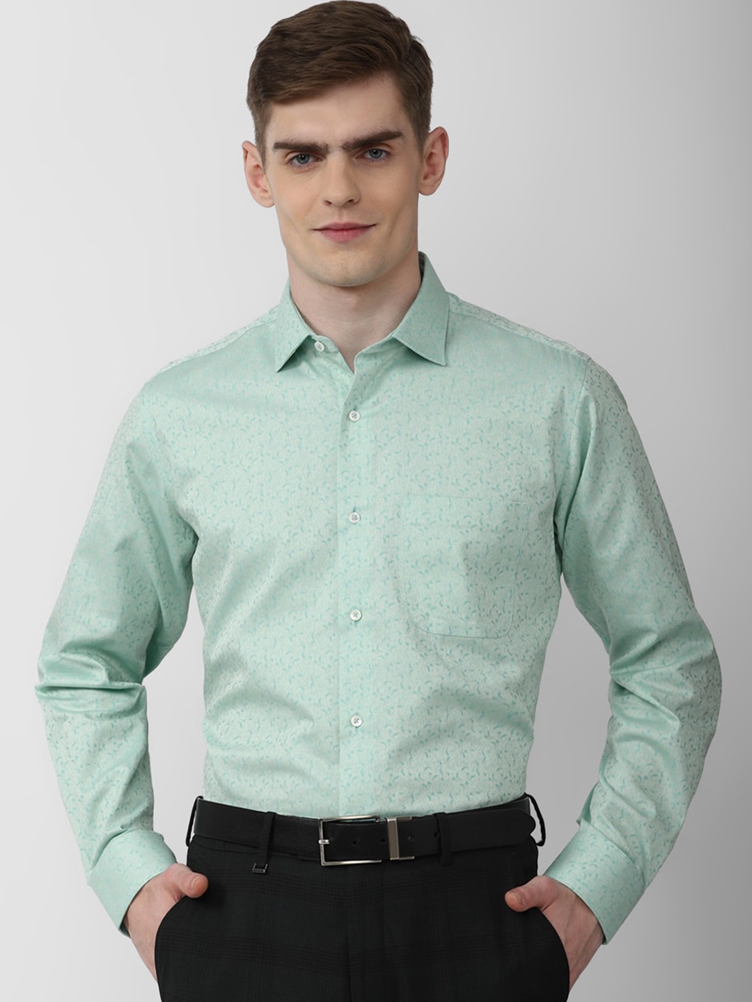 Van Heusen Men Floral Opaque Printed Formal Shirt, Green
