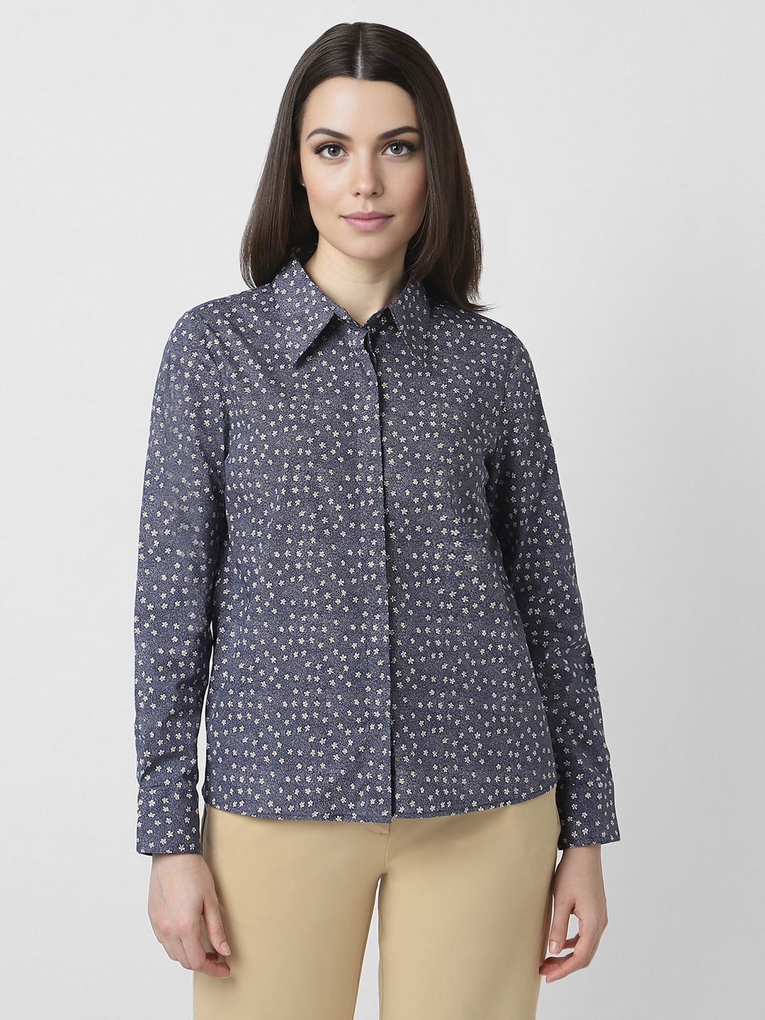 Van Heusen Woman Women Floral Opaque Printed Formal Shirt, Grey