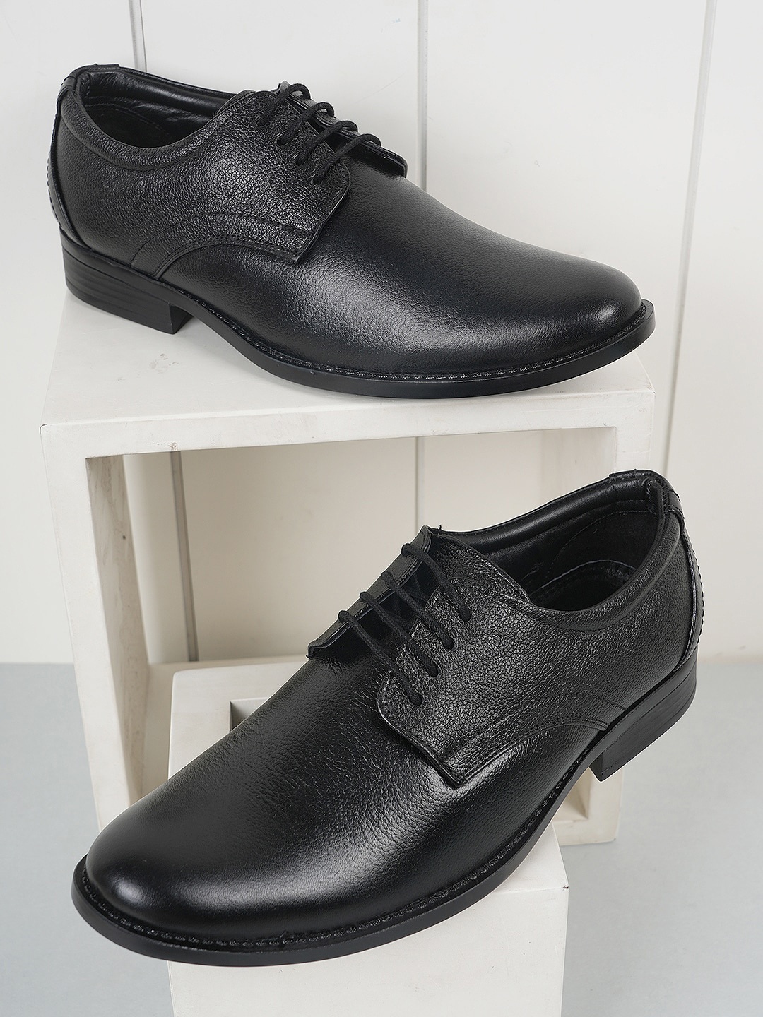 Style Shoes Men Textured Leather Formal Derbys, Brown