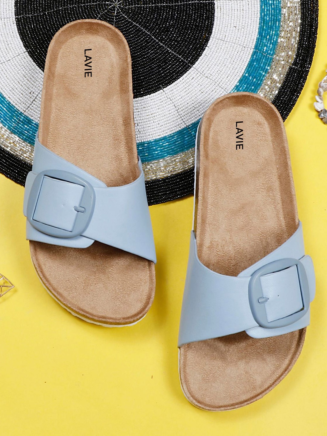 

Lavie Open Toe Flats with Buckles, Blue