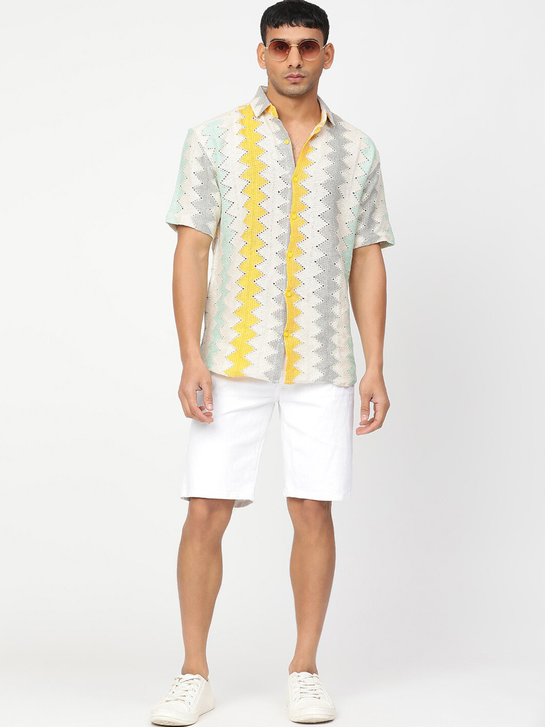 

HEMSTERS Men Comfort Horizontal Stripes Semi Sheer Printed Casual Shirt, Multi
