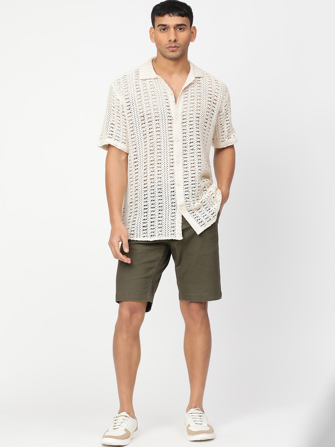 

HEMSTERS Men Comfort Semi Sheer Printed Casual Shirt, Off white