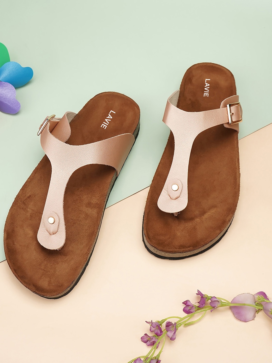 

Lavie No Back Strap T-Strap Flats, Rose gold