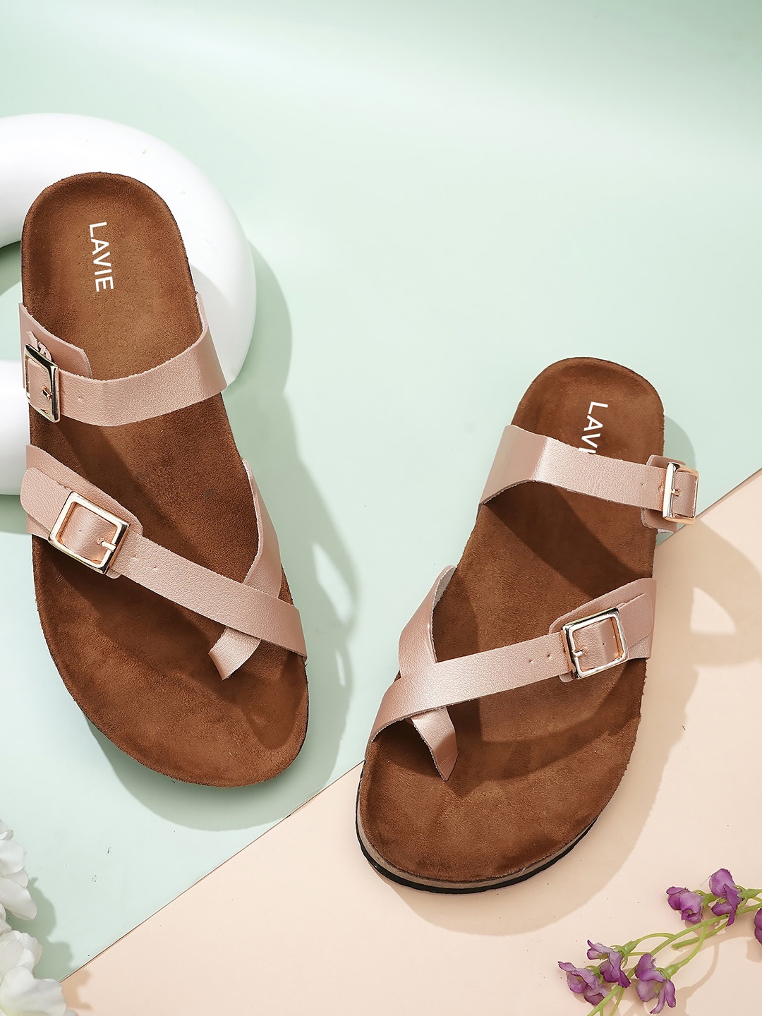 

Lavie Women Printed One Toe Flats with Buckles, Rose gold