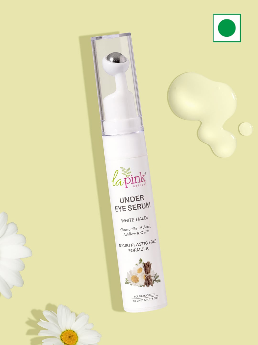 

La Pink Under Eye Serum Roll-on with Niacinamide for Dark Circles & Puffy Eyes - 15 ml, White