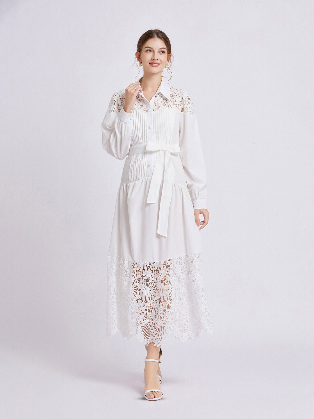 

JC Collection Floral Shirt Maxi Dress, White