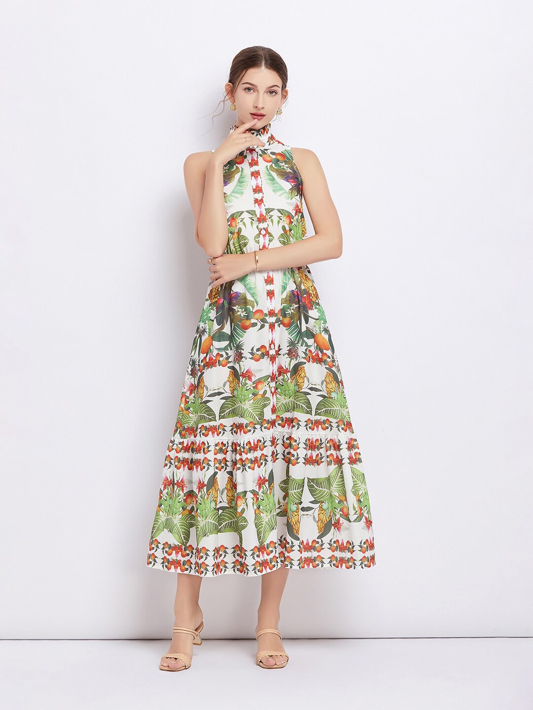 

JC Collection Floral Print A-Line Midi Dress, Green