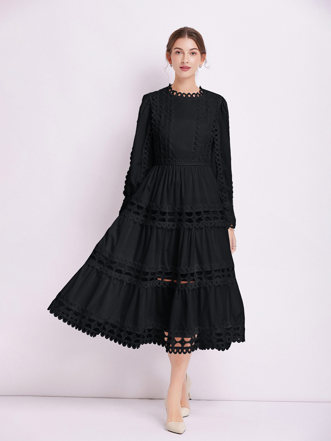 

JC Collection A-Line Midi Dress, Black