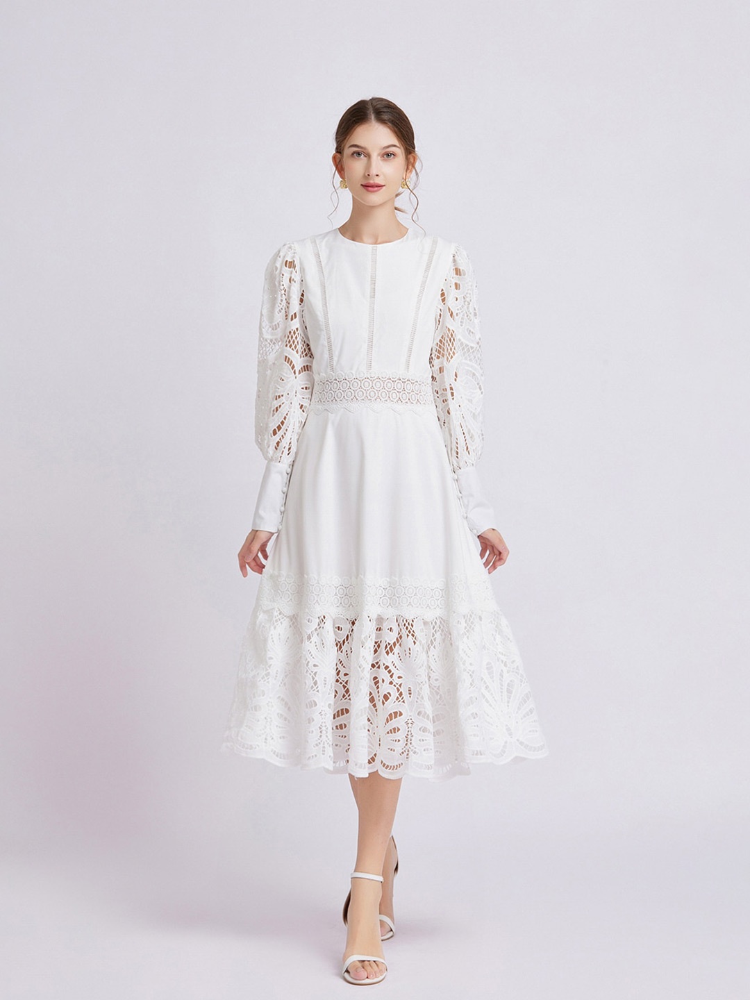 

JC Collection Puff Sleeve Fit & Flare Midi Dress, White