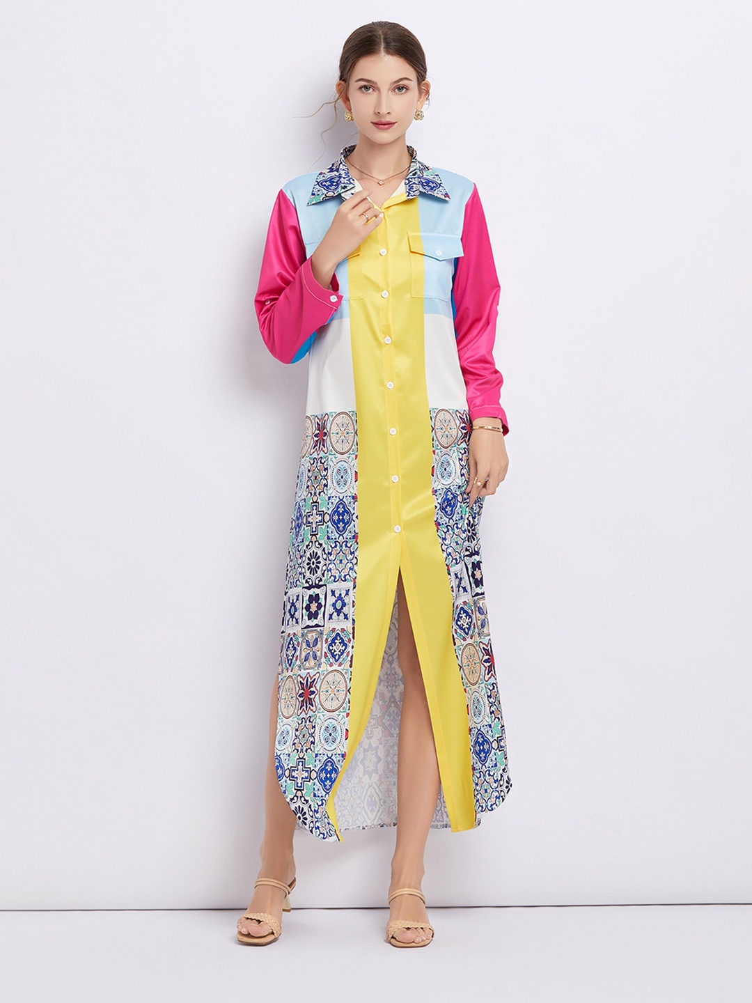 

JC Collection Colourblock Print Shirt Dress, Multi