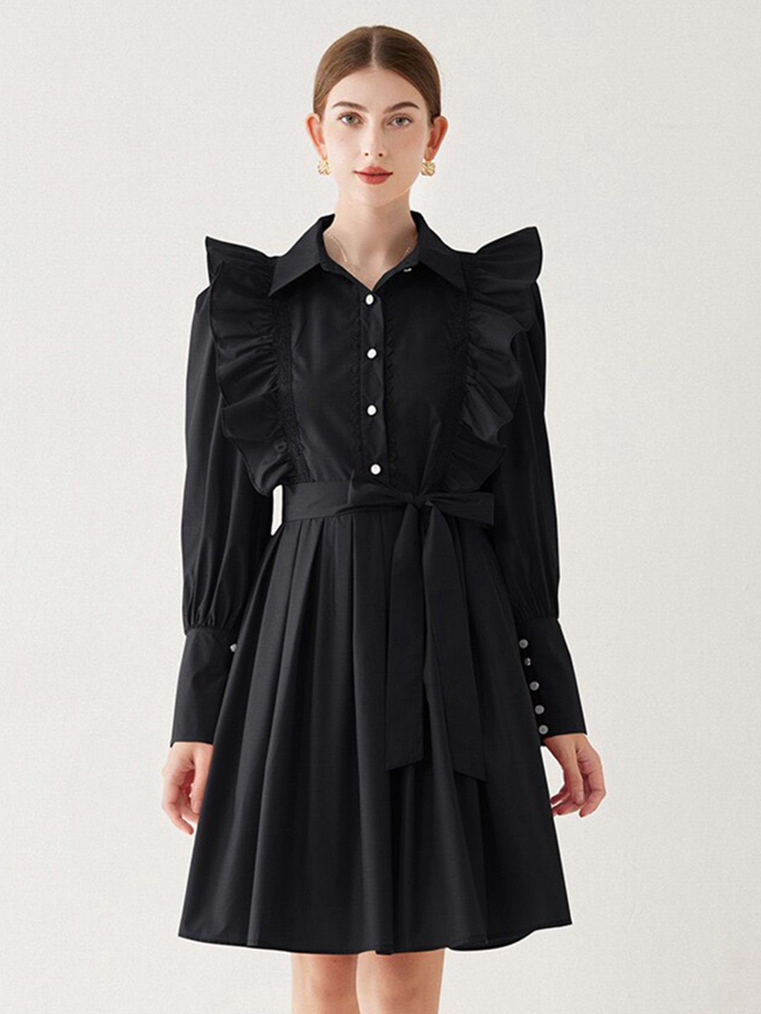 

JC Collection Shirt Collar Fit & Flare Dress, Black