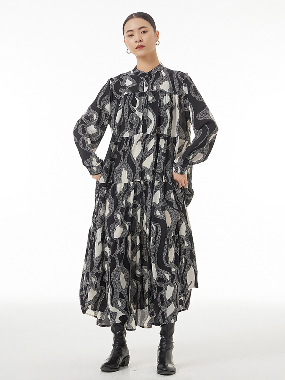 

JC Collection Print Shirt Midi Dress, Black