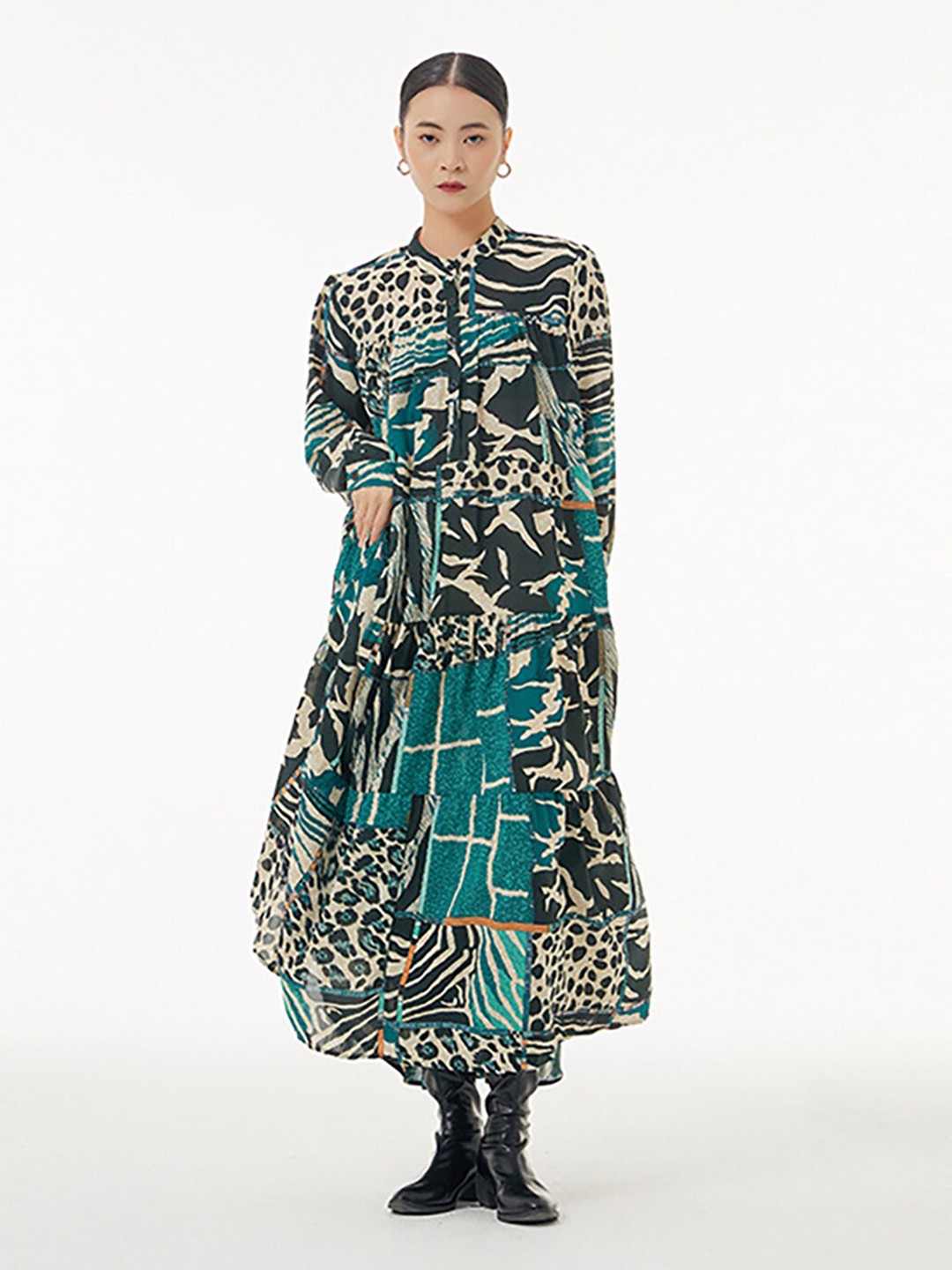 

JC Collection Animal Print Shirt Midi Dress, Green
